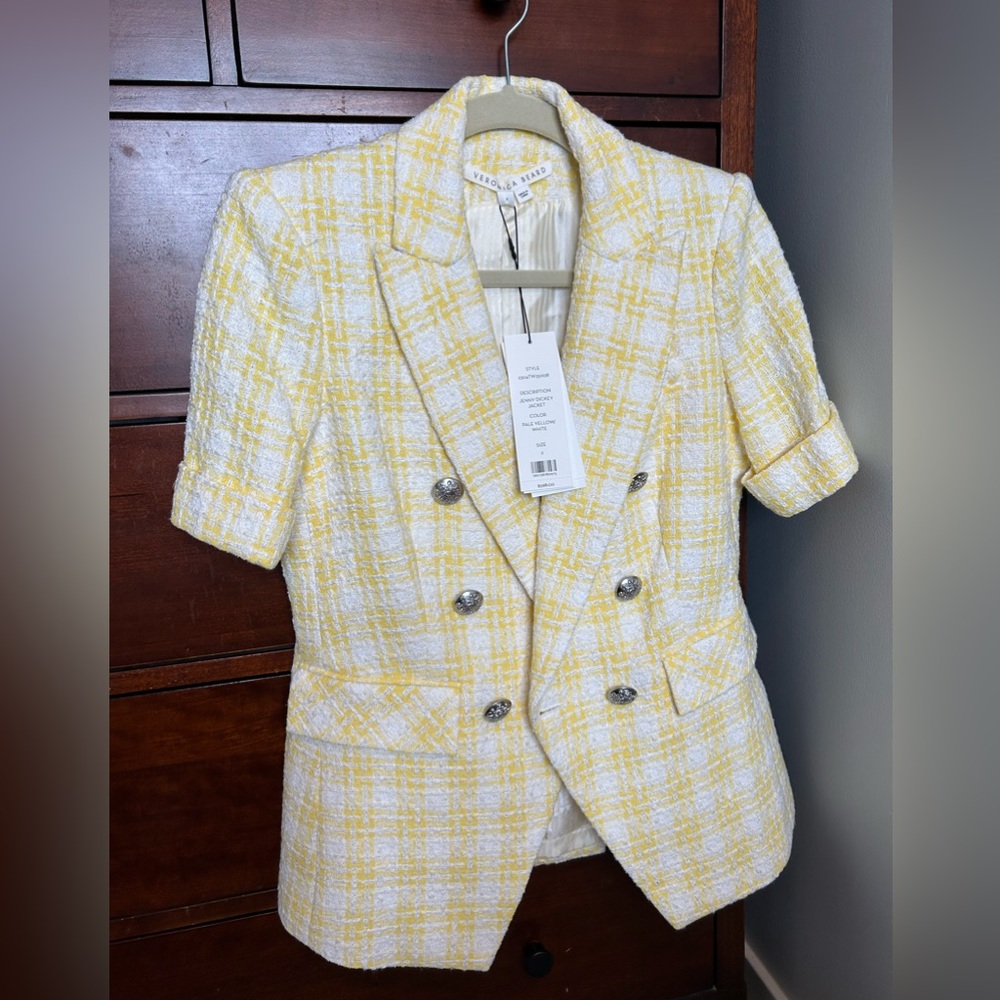 Veronica Beard Jenny tweed dickey jacket- yellow short sleeve size 2 NWT!